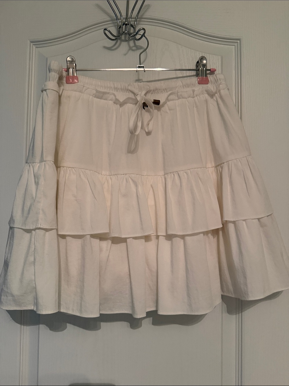 Women's white/ Cream Tiered Ruffle Skirt with Drawstring